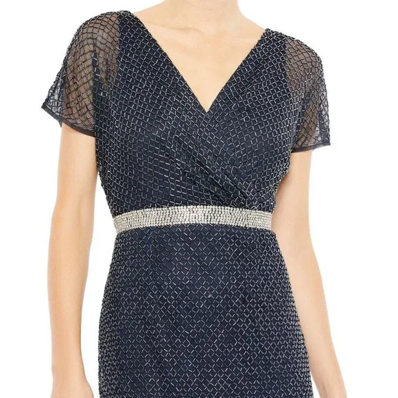 Mac Duggal Midnight Short Sleeve Beaded Evening Dress Sz 18 New NWD 93678 - 0196